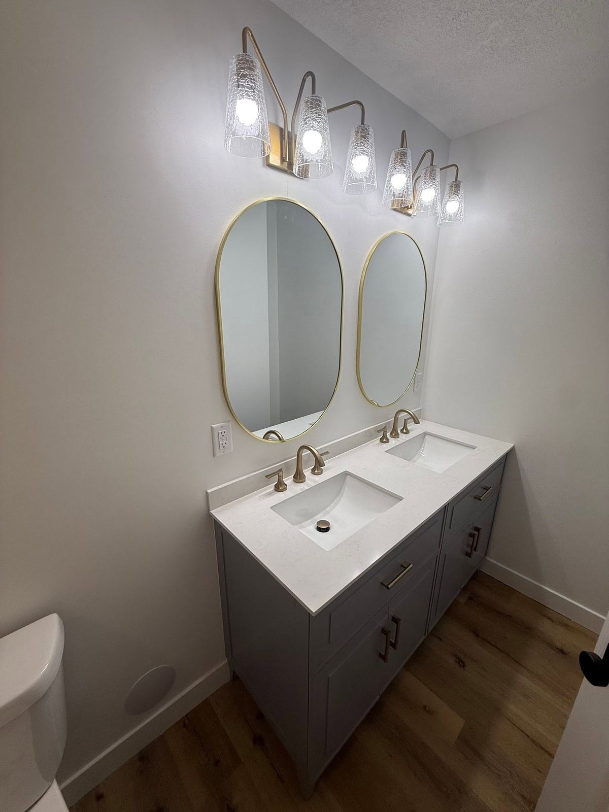 Double vanity gold framed mirrors Davenport IA