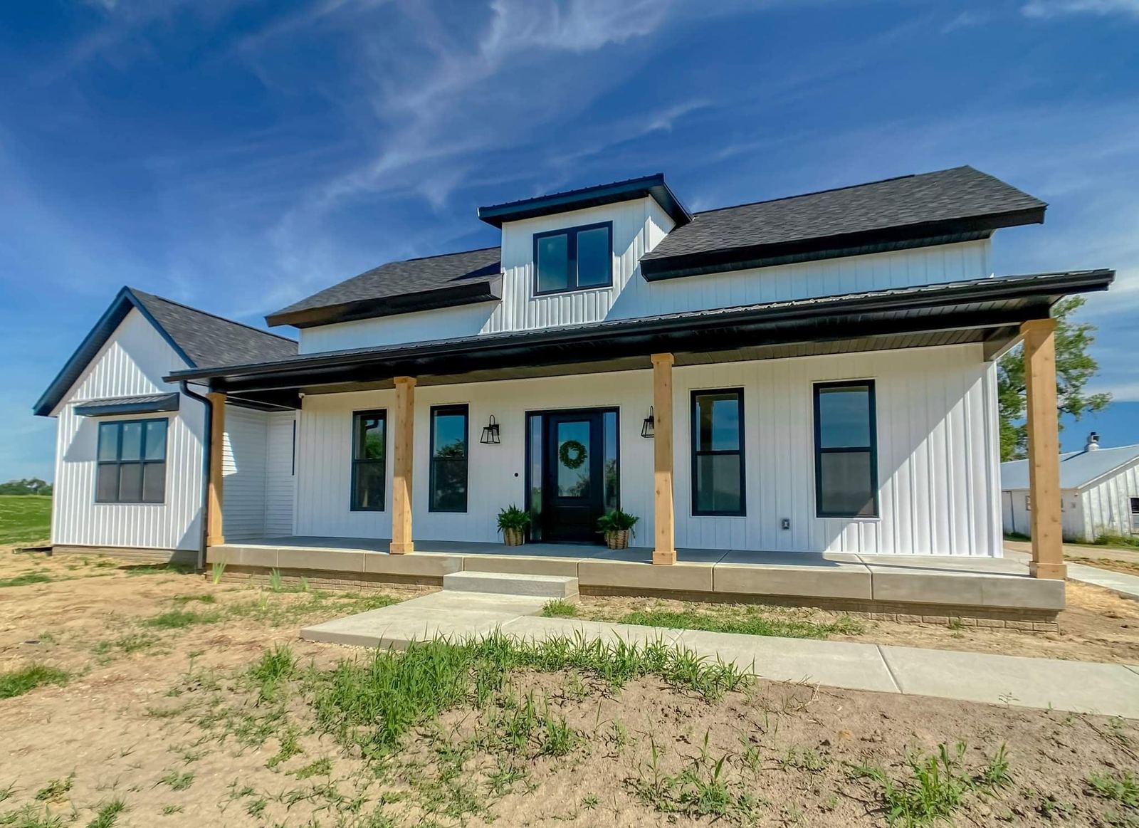 New home construction white house front Davenport IA