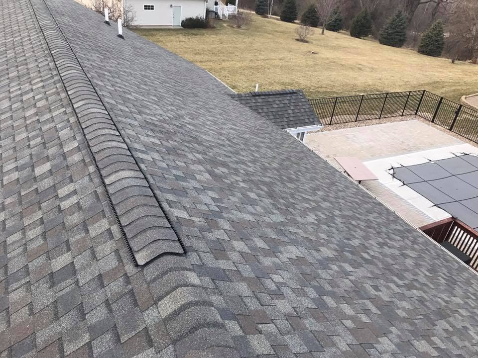 Gray roof shingles ridge detail Davenport IA