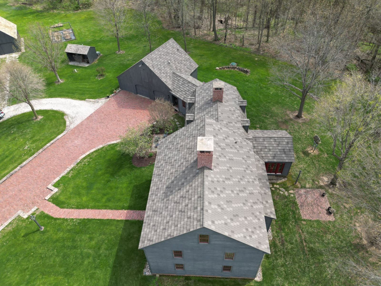 Gray shingle roof aerial view