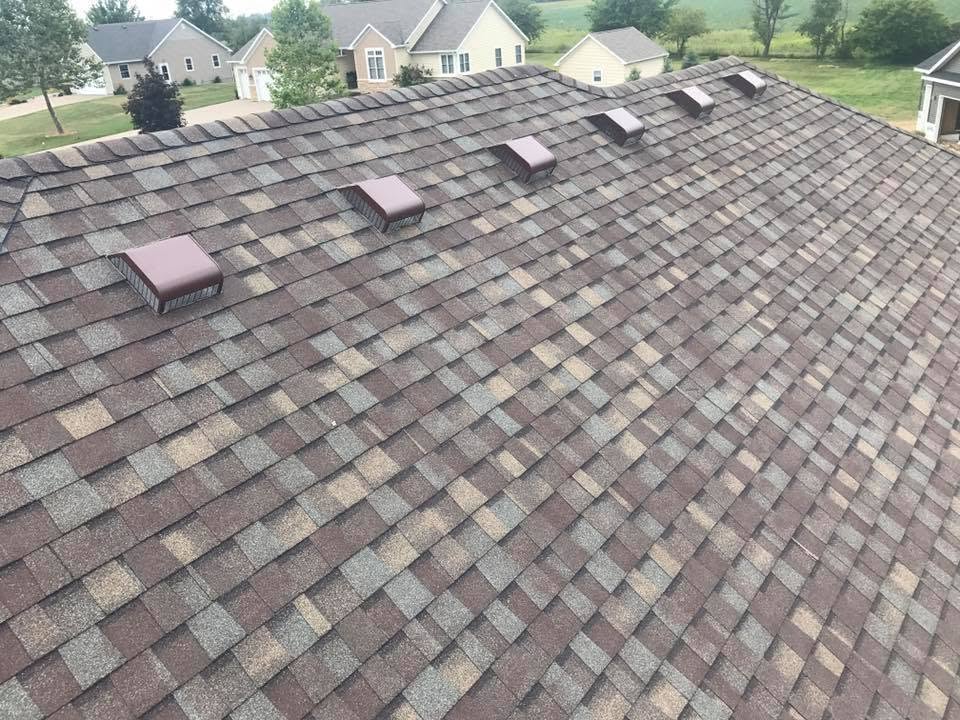 Multicolor roof shingles overhead view Davenport IA