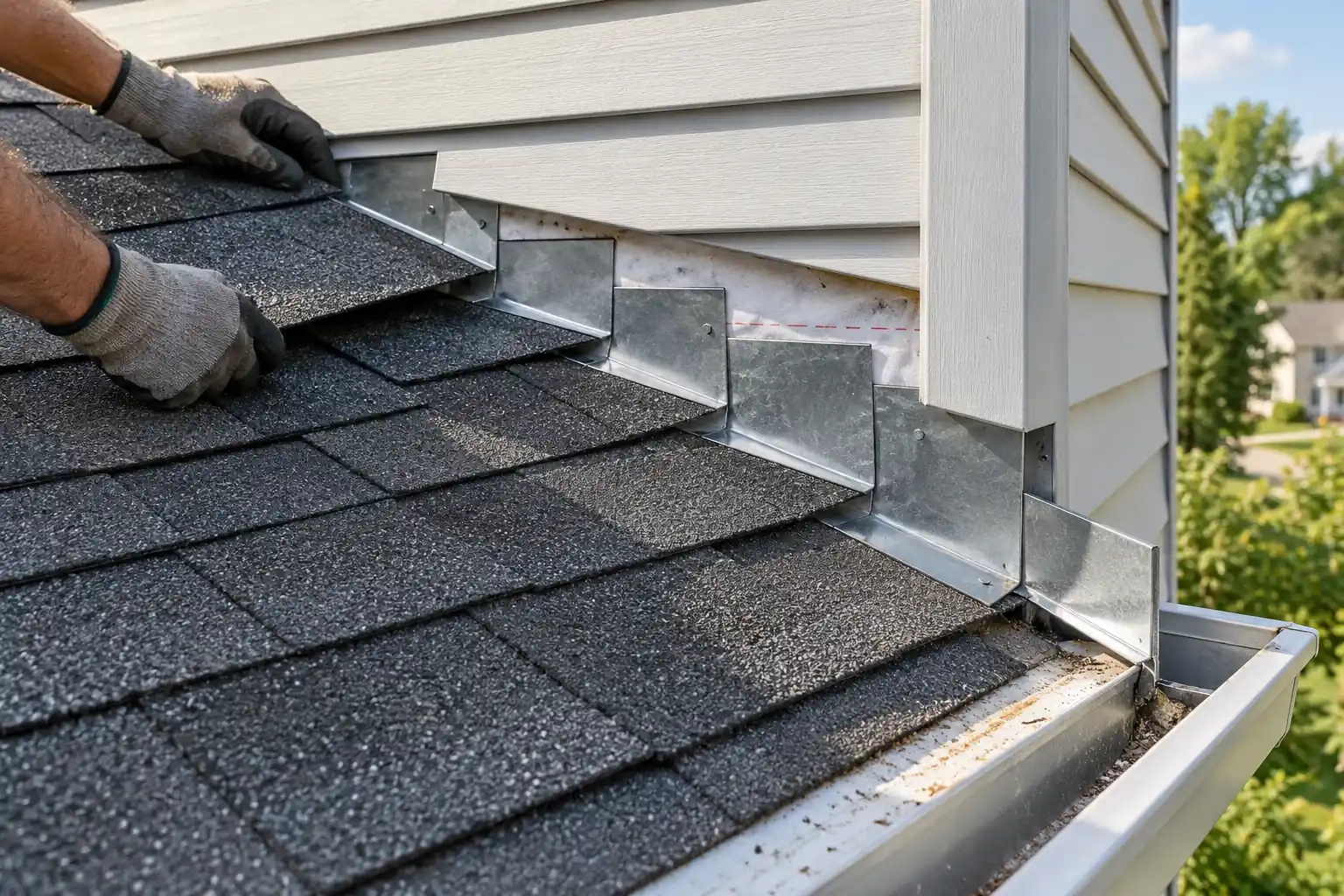 Step flashing roof wall Davenport IA